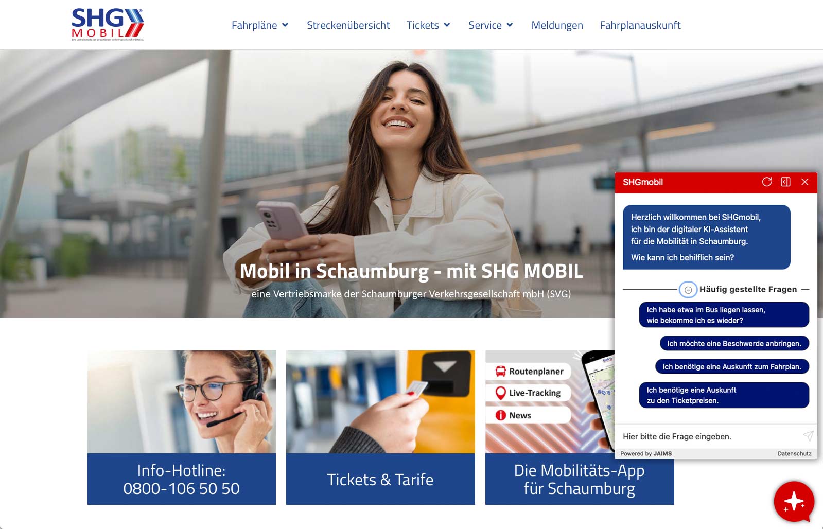 Ki-Chat auf der Seite SHGmobil.de
